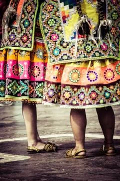Peruvian dancers at the parade in cusco. Stock-Fotos