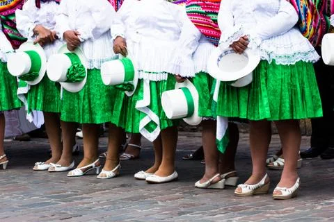 Peruvian dancers at the parade in cusco. Stock Photos