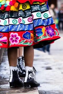 Peruvian dancers at the parade in cusco. Stock-Fotos