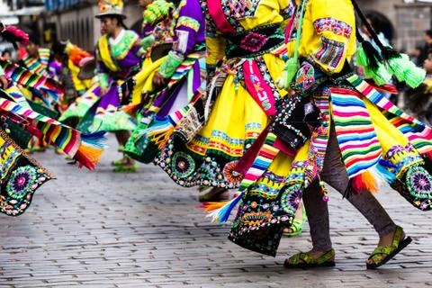 Peruvian dancers at the parade in cusco. Fotos Stock
