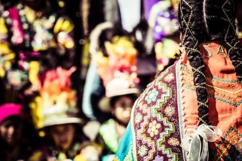 Peruvian dancers at the parade in cusco. Stock Photos