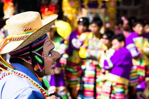 Peruvian dancers at the parade in cusco. Fotos Stock