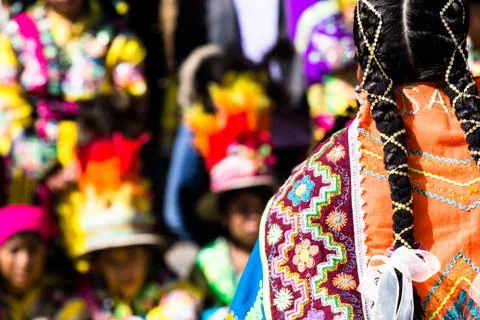 Peruvian dancers at the parade in cusco. Stock Photos