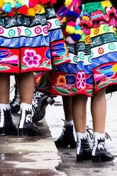 Peruvian dancers at the parade in cusco. Stock Photos