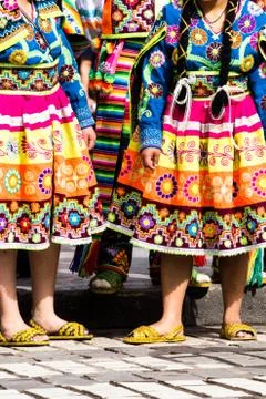 Peruvian dancers at the parade in cusco. Stock Photos
