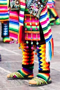 Peruvian dancers at the parade in cusco. Stock Photos