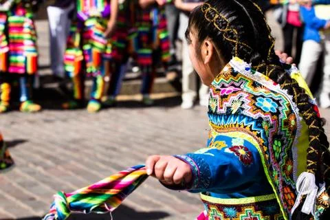 Peruvian dancers at the parade in cusco. Stock-Fotos