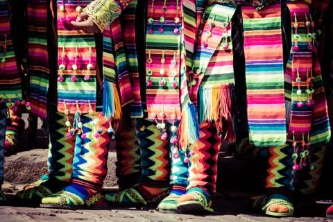 Peruvian dancers at the parade in cusco. Stock Photos