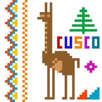 Peruvian design with llama and Cusco in embroidery style Stock Illustration