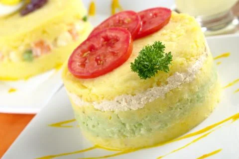 Peruvian dish called causa Stock Photos