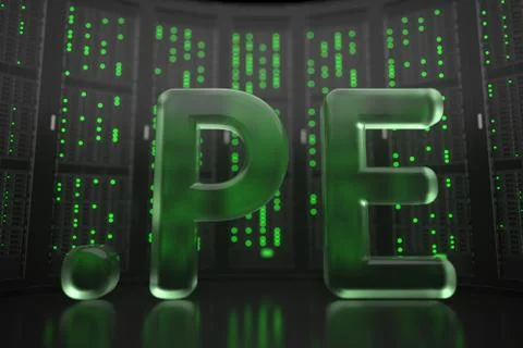 Peruvian domain .pe on server room background. Internet in Peru related Stock Illustration