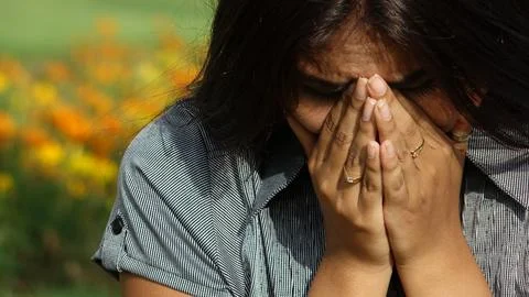 A Peruvian Female Crying Foto stock