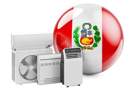 Peruvian flag with cooling and climate electric devices. Manufacturing, tradi Stock Illustration