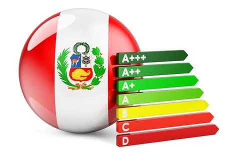 Peruvian flag with energy efficiency rating. Performance certificates in Peru Stock Illustration