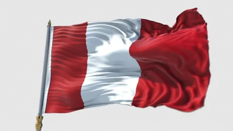 Peruvian Flag on a flagpole Waving on Transparent Alpha Background Video stock 292303808