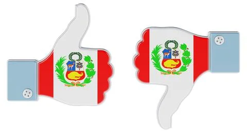 Peruvian flag painted on the hand with thumb up and thumb down. Like and disl Stock Illustration