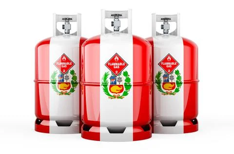 Peruvian flag painted on the propane cylinders with compressed gas, 3D render Stock Illustration