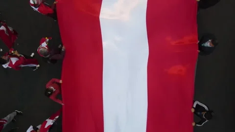 Peruvian flag on protest downtown lima drone Stock Footage 247334777