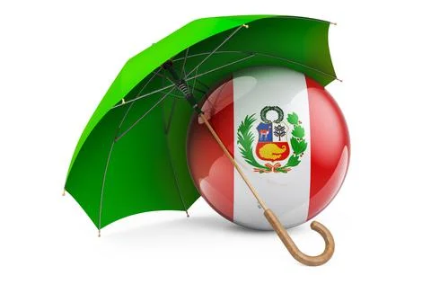 Peruvian flag under umbrella. Protection and security of Peru concept, 3D ren Stock Illustration