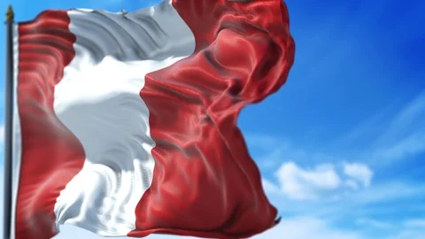 Peruvian Flag is Waving Against Blue Sky Stock Footage 118028770