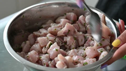 Peruvian food ceviche. 3 Preparation of ceviche, stirring the seasonings with Stock Footage 168458438