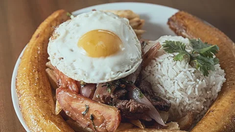 Peruvian Lomo Saltado Dish with Beef Fries and Rice Video stock 341439277