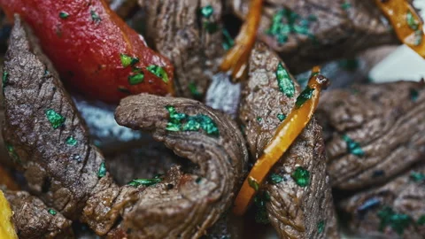 Peruvian Lomo Saltado Dish with Beef Fries and Rice Video stock 341439316