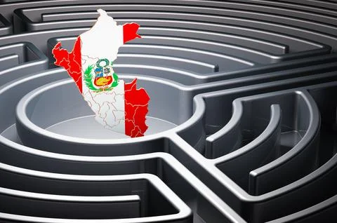 Peruvian map inside labyrinth, 3D rendering Illustrazione stock