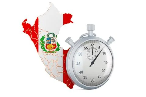 Peruvian map with stopwatch, 3D rendering Illustrazione stock