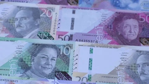 Peruvian paper currency cash sol for payments and settlements. Peruvian cash Stock Footage 342340342