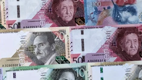 Peruvian paper currency cash sol for payments and settlements. Peruvian cash Stock Footage 342340529