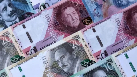 Peruvian paper currency cash sol for payments and settlements. Peruvian cash Stock Footage 342340536