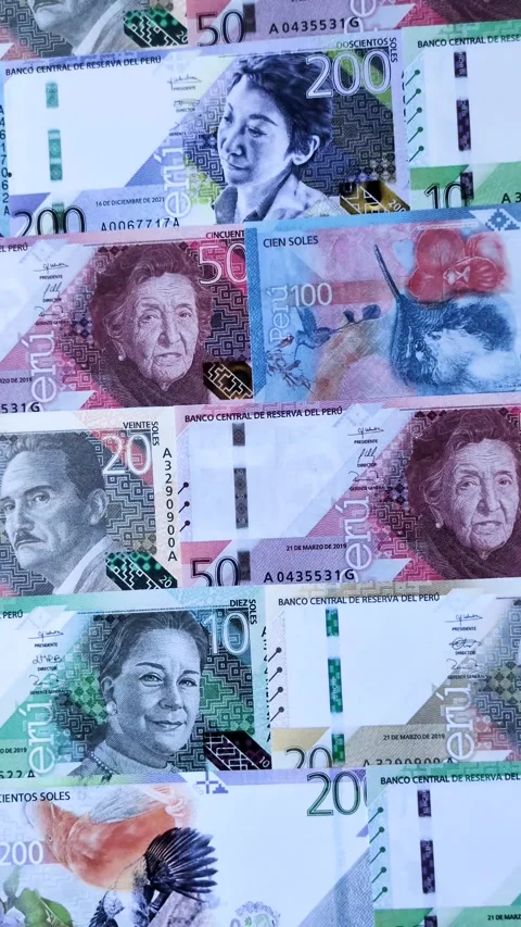 Peruvian paper currency cash sol for payments and settlements. Peruvian cash Stock Footage 342340548