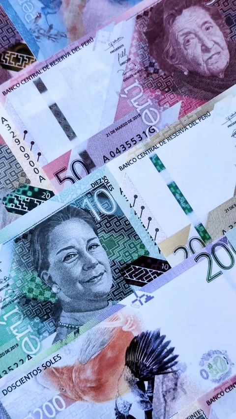 Peruvian paper currency cash sol for payments and settlements. Peruvian cash Stock Footage 342340552