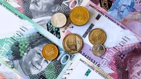 Peruvian paper currency cash sol for payments and settlements. Peruvian cash Stock Footage 342340559