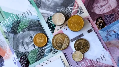 Peruvian paper currency cash sol for payments and settlements. Peruvian cash Stock Footage 342340567