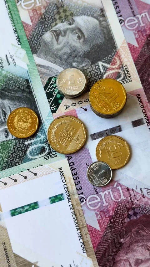 Peruvian paper currency cash sol for payments and settlements. Peruvian cash Stock Footage 342340575