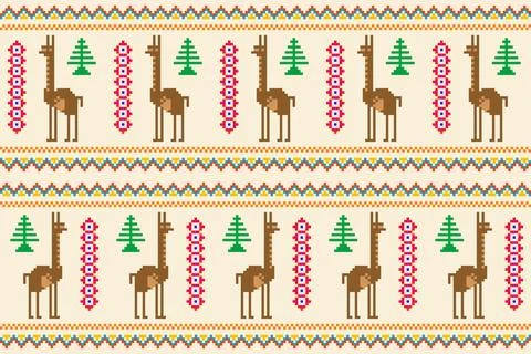 Peruvian pattern with llamas in embroidery style Stock Illustration