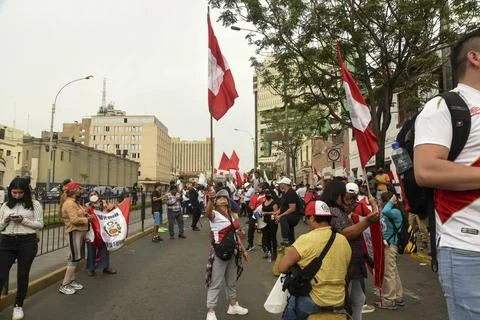 Peruvian people protesting against ousted president Castillo Stock Photos