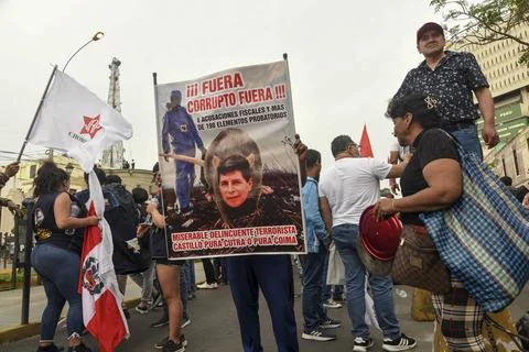 Peruvian people protesting against ousted president Castillo Stock Photos