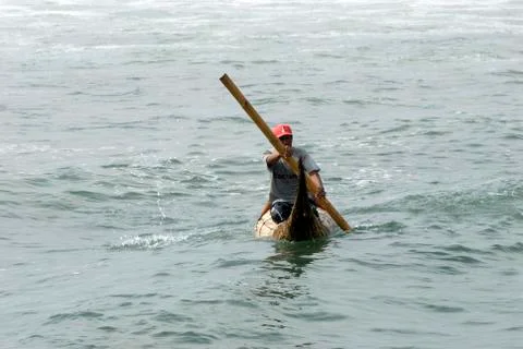 Peruvian Reed Boats (Caballitos de Totora),straw boats used by fishermens Stock Photos