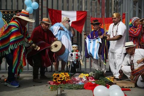 Peruvian shamans perform ritual ahead of FIFA World Cup 2026 final, Lima, Peru - Stock Photos