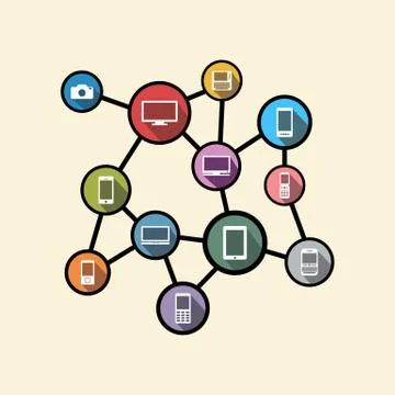 Pervasive computing or distributed system concept illustration. Flat design. Stock Illustration