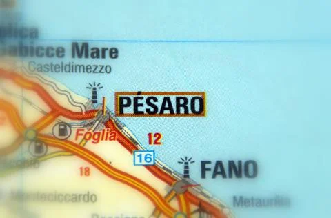 Pesaro on a map Stock Photos