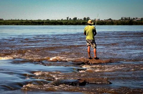 Pescardor en el Rio Uruguay Stock Photos