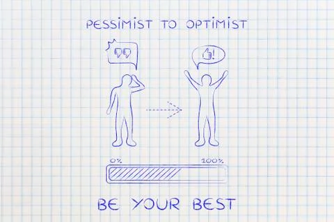 Pessimist to optimist: changing attitude, progress bar &amp; comic bubble Stock Illustration