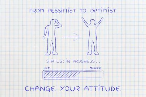 From pessimist to optimist: man changing attitude, progress bar Stock Illustration