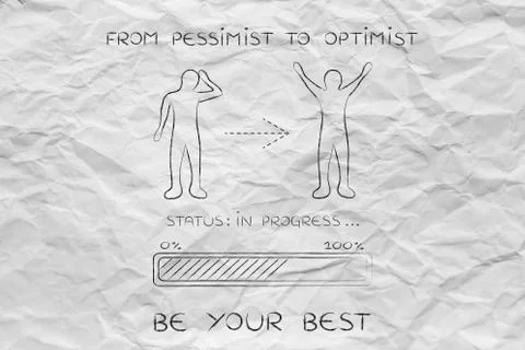 From pessimist to optimist: man changing attitude, progress bar Stock Illustration