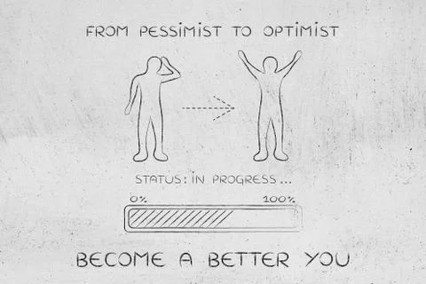 From pessimist to optimist: man changing attitude, progress bar Stock Illustration