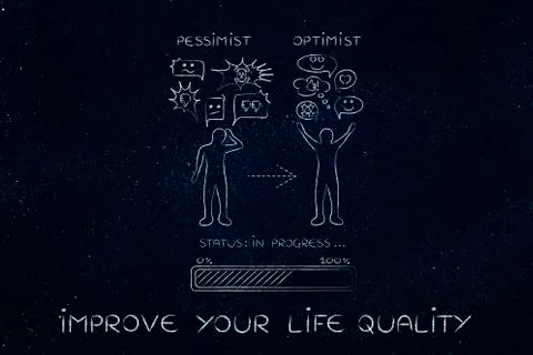 From pessimist to optimist: man changing reaction Stock Illustration